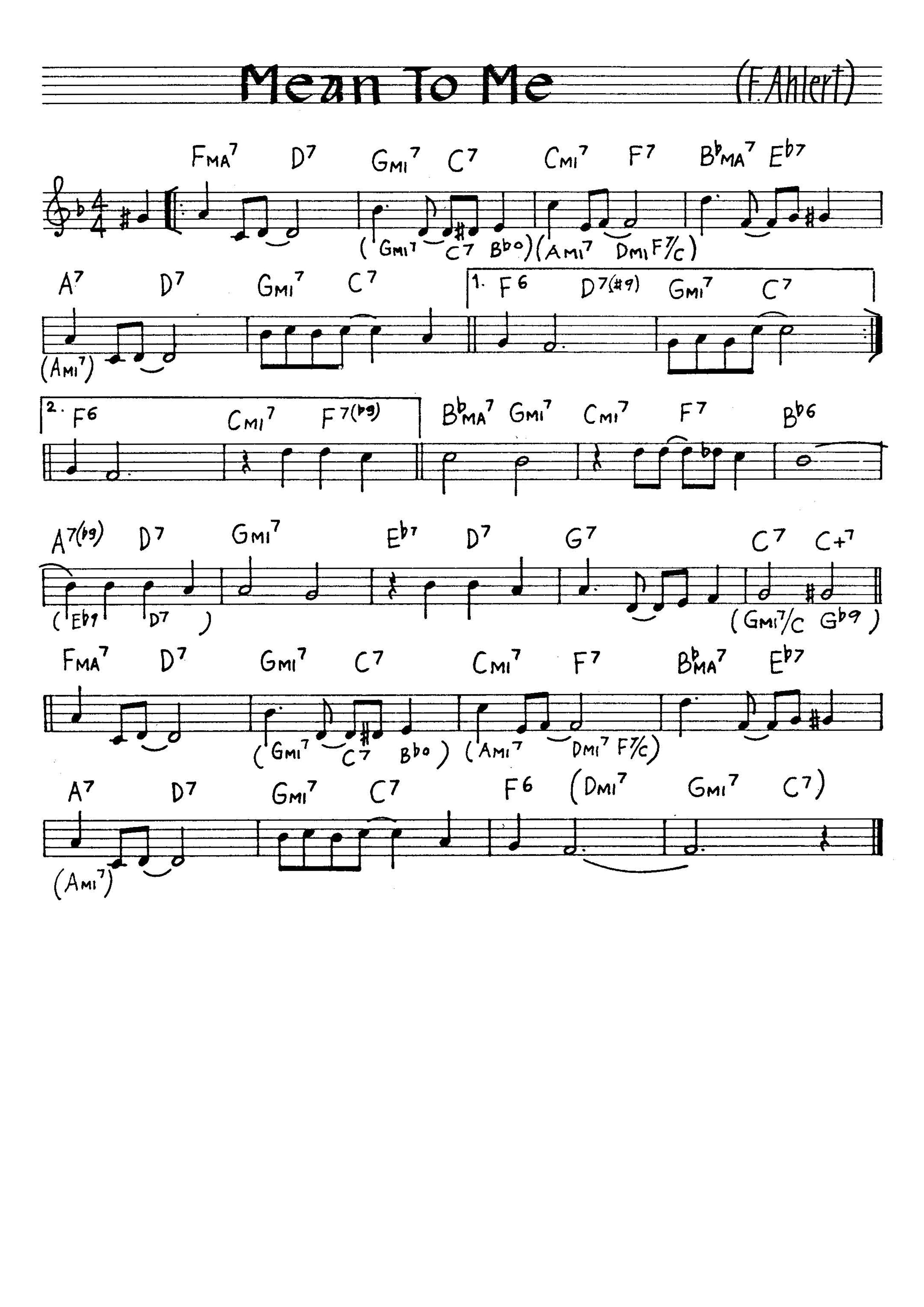 無料楽譜】Mean To Me（いじわるなあなた）／Ahlert F.【JAZZ】