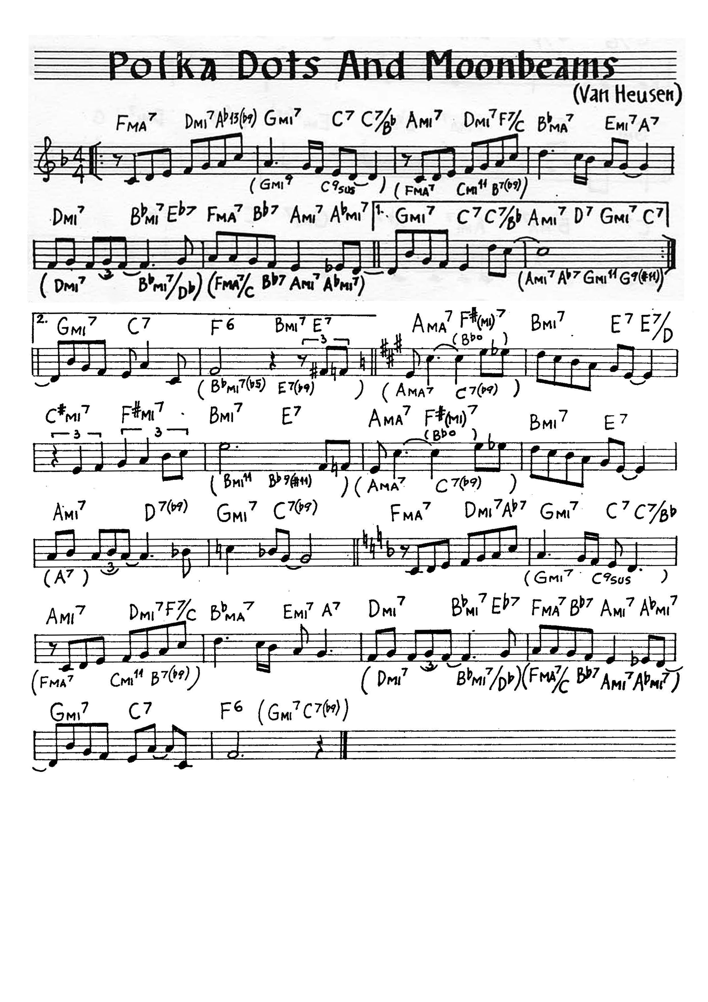 無料楽譜】Polka Dots And Moonbeams（月光と水玉 ( 水玉と月の光りと