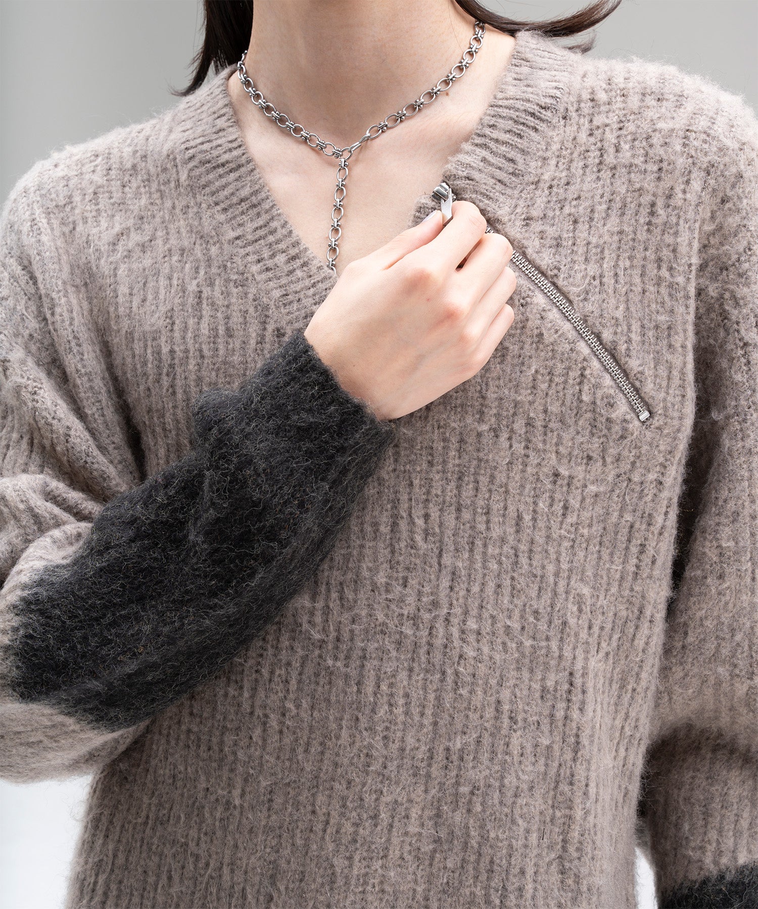 Zip Shaggy V-neck Knit – Jent Louis