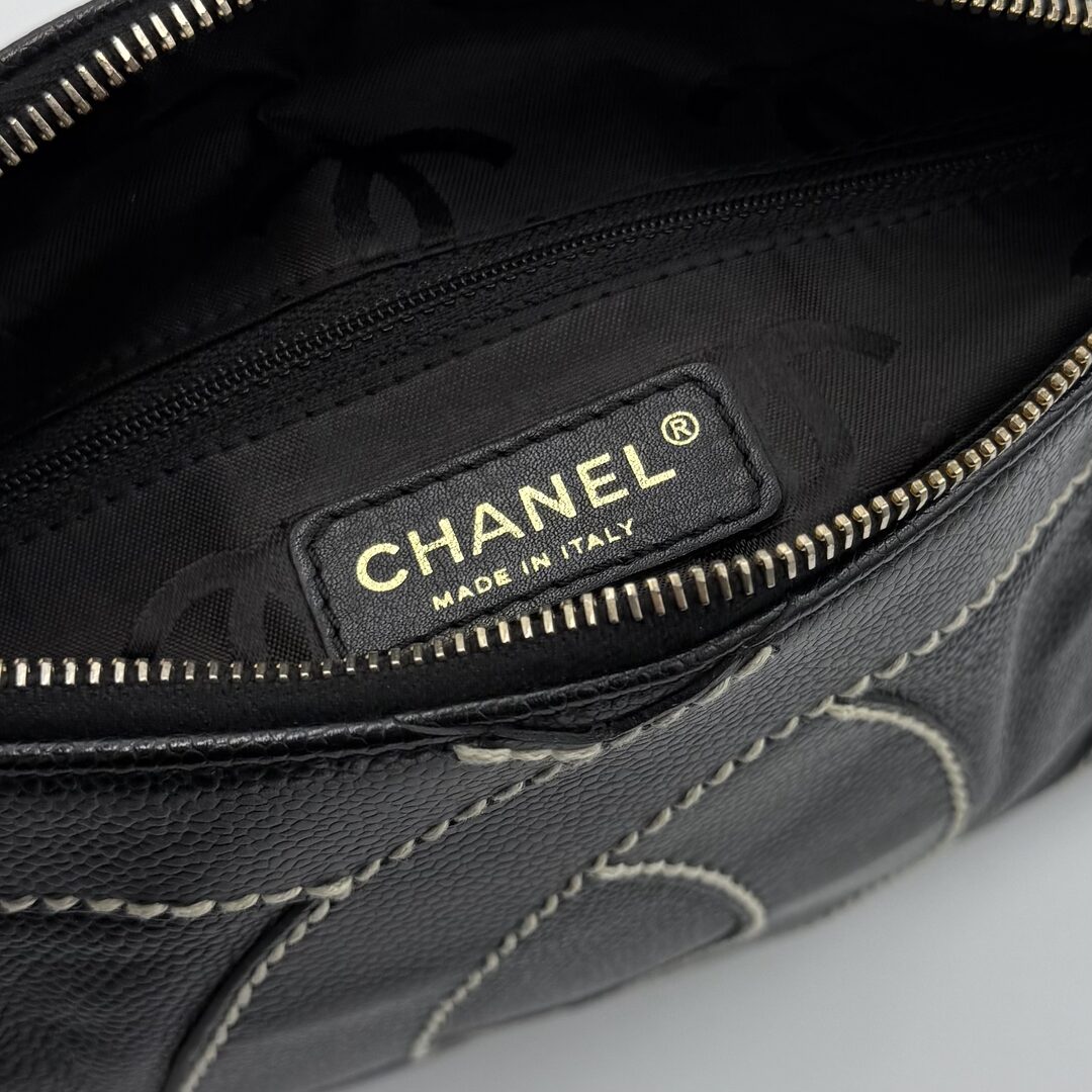 2004 Chanel Surpique CC Wild Stitch Caviar Black Shoulder Bag