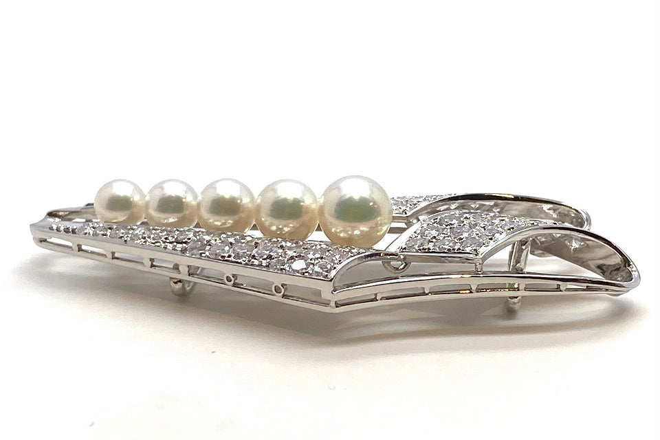 MIKIMOTO【ミキモト】 Pt900アコヤパール ダイヤ サファイヤ帯留 (NO