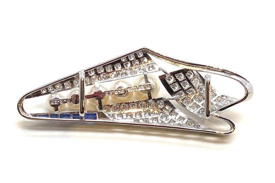 MIKIMOTO【ミキモト】 Pt900アコヤパール ダイヤ サファイヤ帯留 (NO