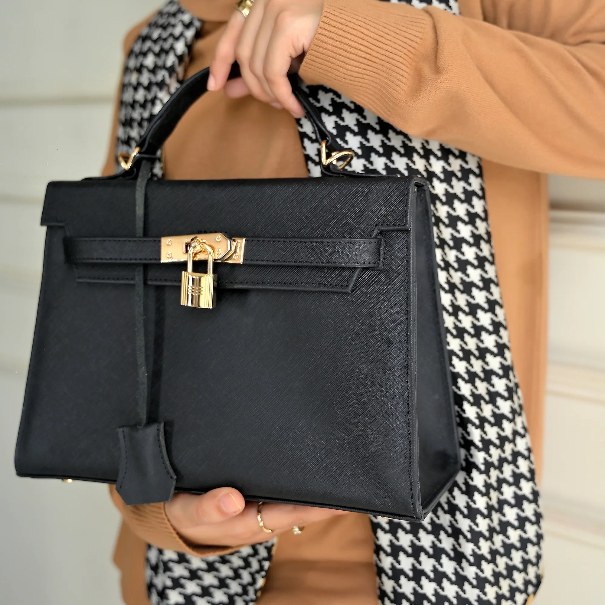 Saffiano Leather Top Handle Bag for Women | Aura Lock Satchel by