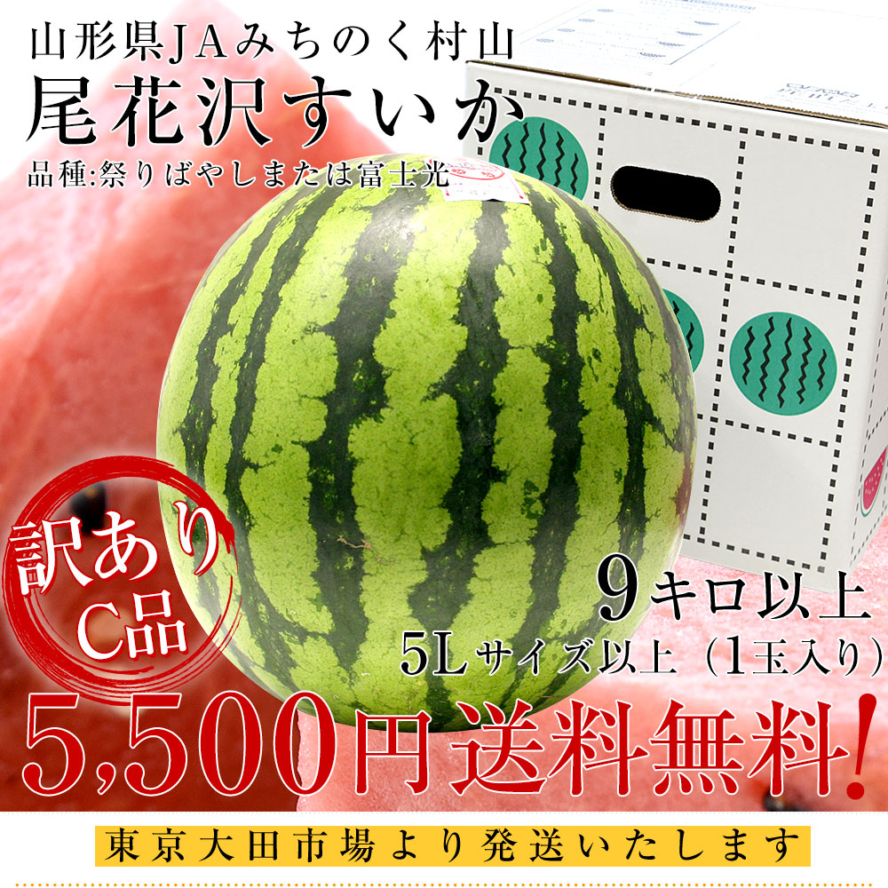 山形県産 JAみちのく村山 尾花沢すいか ＜C品＞ 大玉5Lサイズ以上 1玉