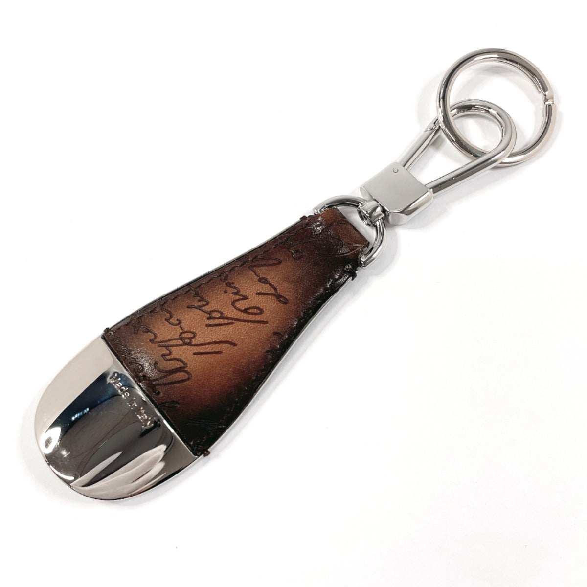 Berluti key ring Shoehorn Charm Calligraphy metal/leather Silver