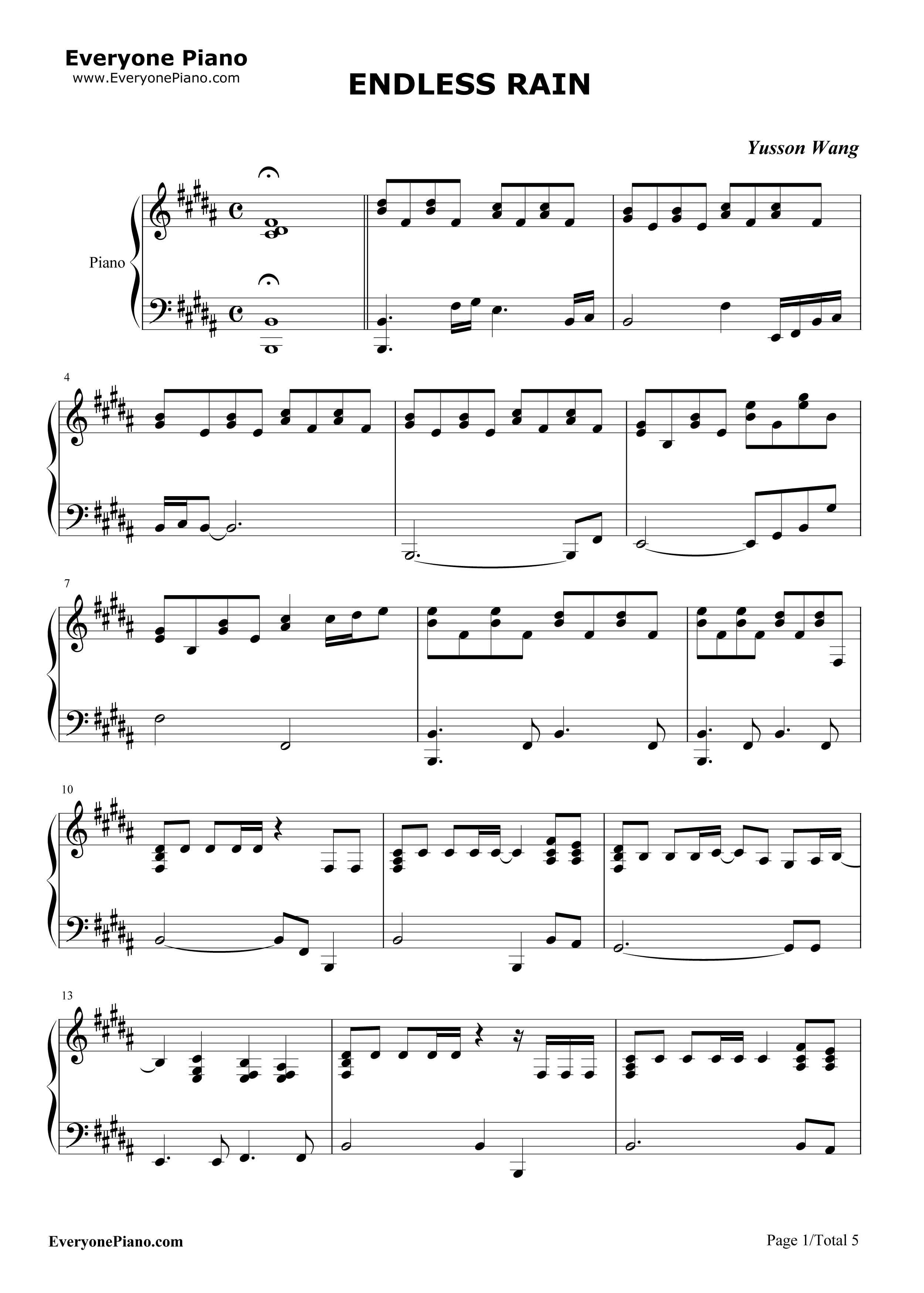 Endless Rain-X JAPAN五線譜プレビュー