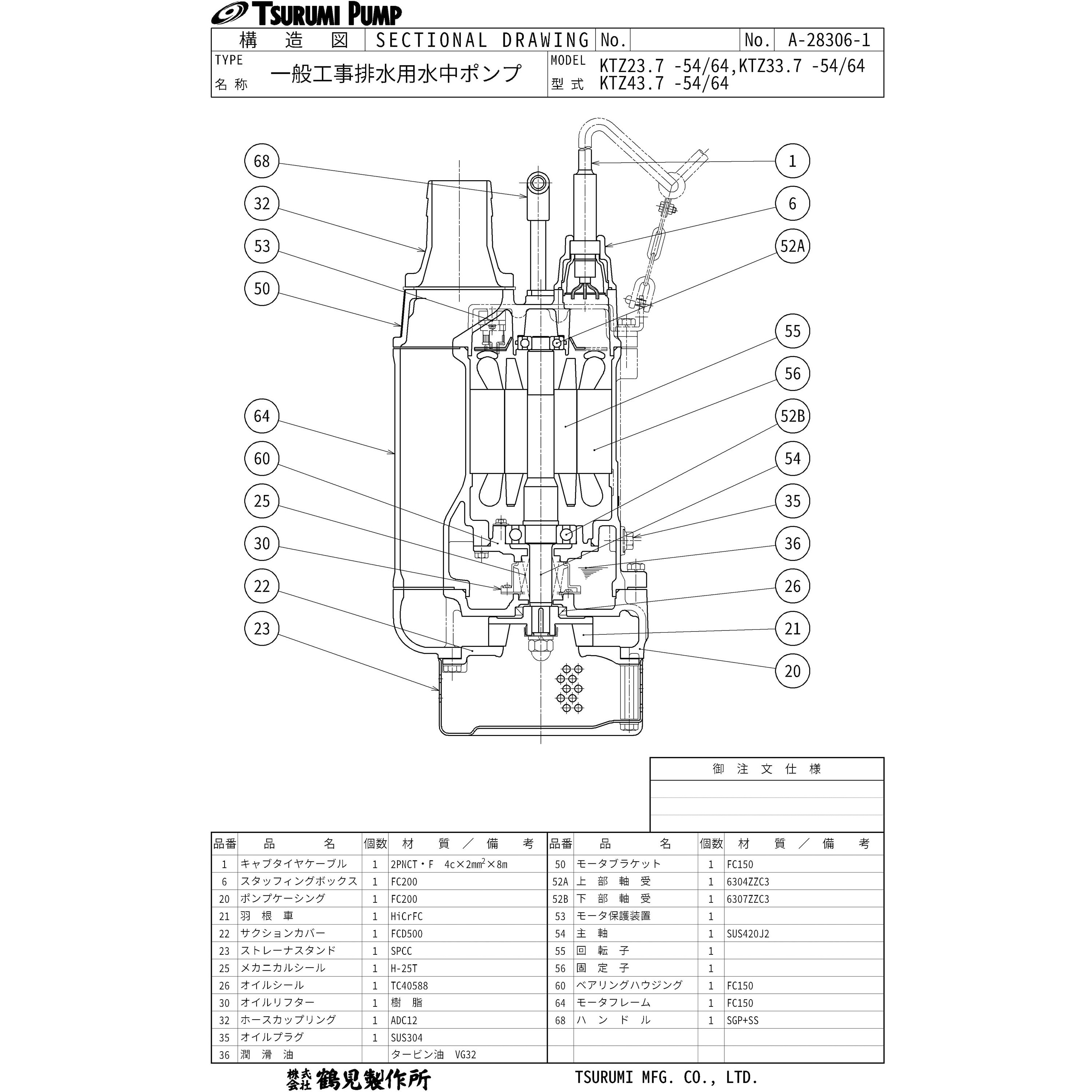 KTZ23.7 一般工事排水用水中ポンプ KTZ型 鶴見製作所 オープン 三相