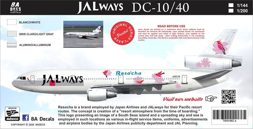Jalways DC-10-40 8aDecs -7909-662-200-JALW