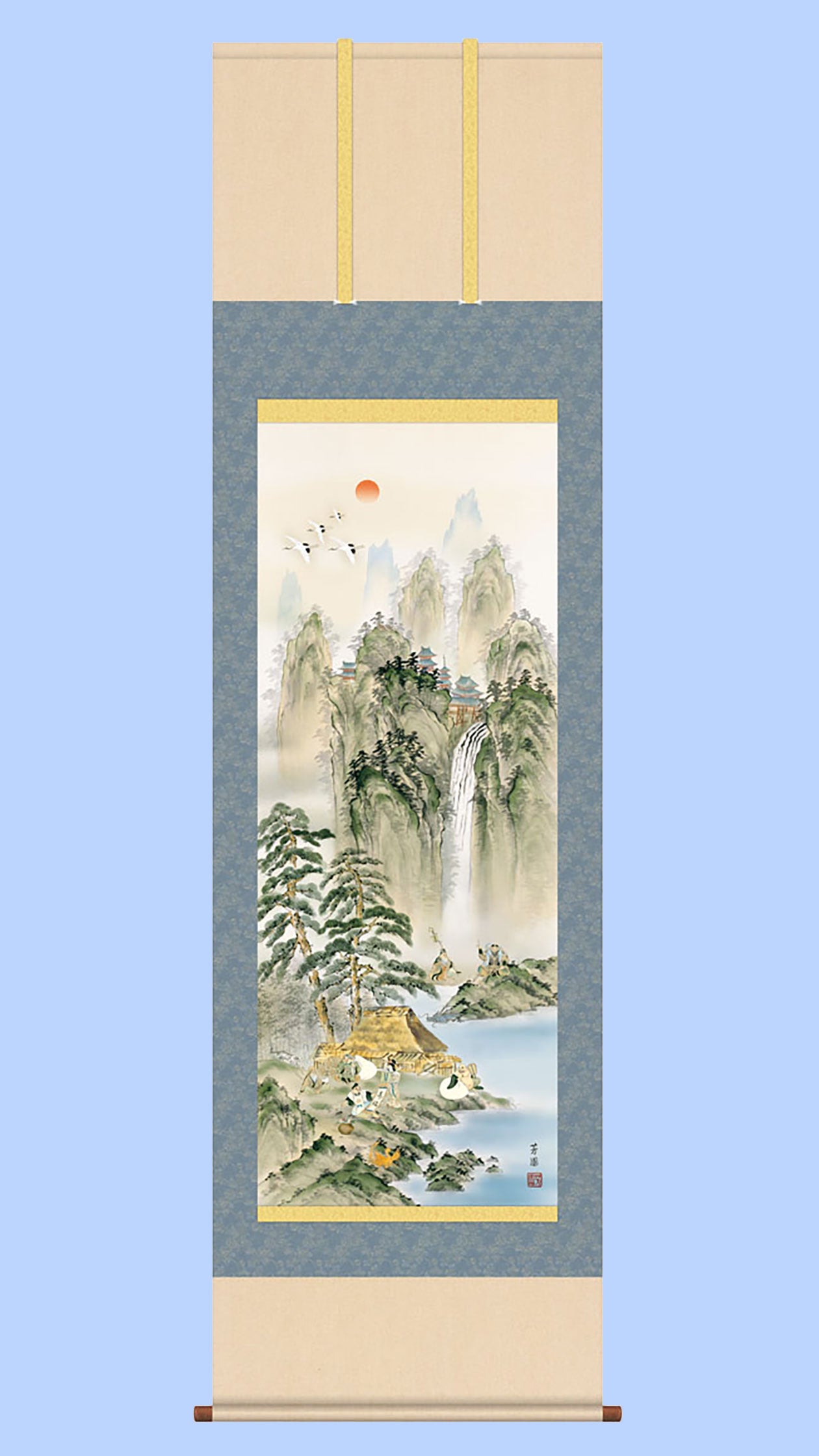 縁起画掛け軸 蓬莱七福四神図 石田芳園 – 寿鳳人形の東芸