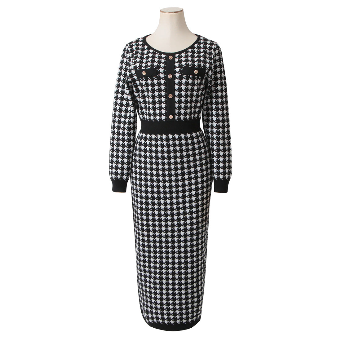 丈が選べる千鳥格子柄タイトニットワンピース JB23598 | レディース