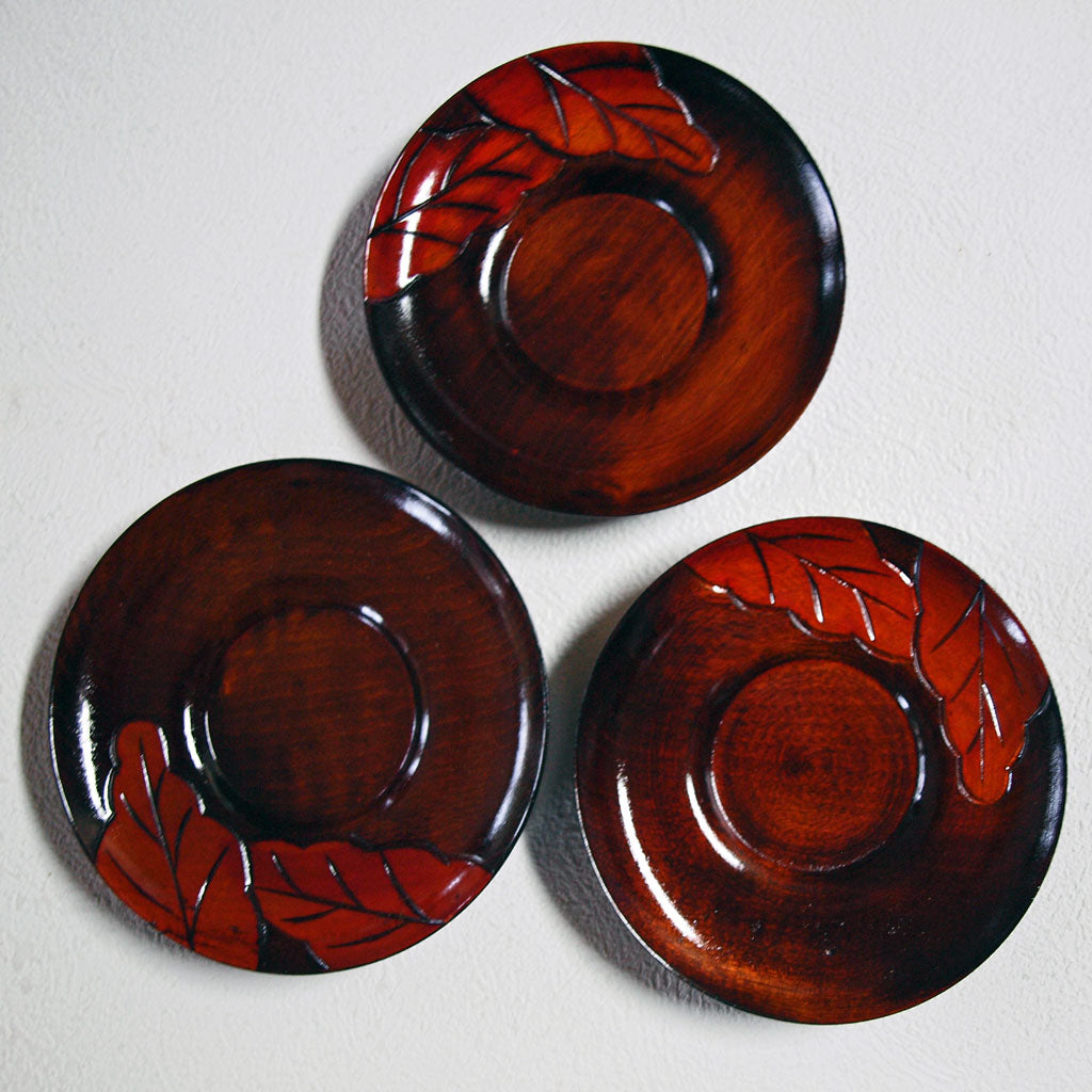 昭和レトロ・ノスタルジック・茶托・木製漆器・かしわ彫・4寸 – かく丸