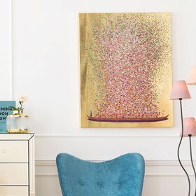 フラワーボート グリーンイエロー 100×80 cm タッチドピクチャー