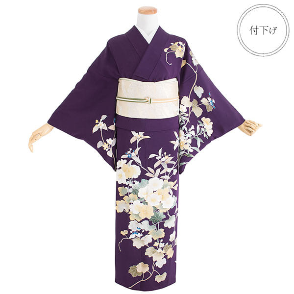 訪問着レンタル| 濃紫色地に草木文様の付下訪問着(袷) | 宅配着物