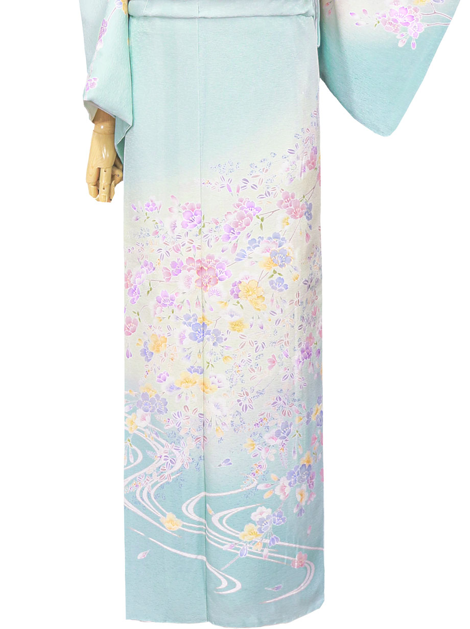 水色地に桜と流水の訪問着（袷） | 宅配着物レンタルの京都かしきもの