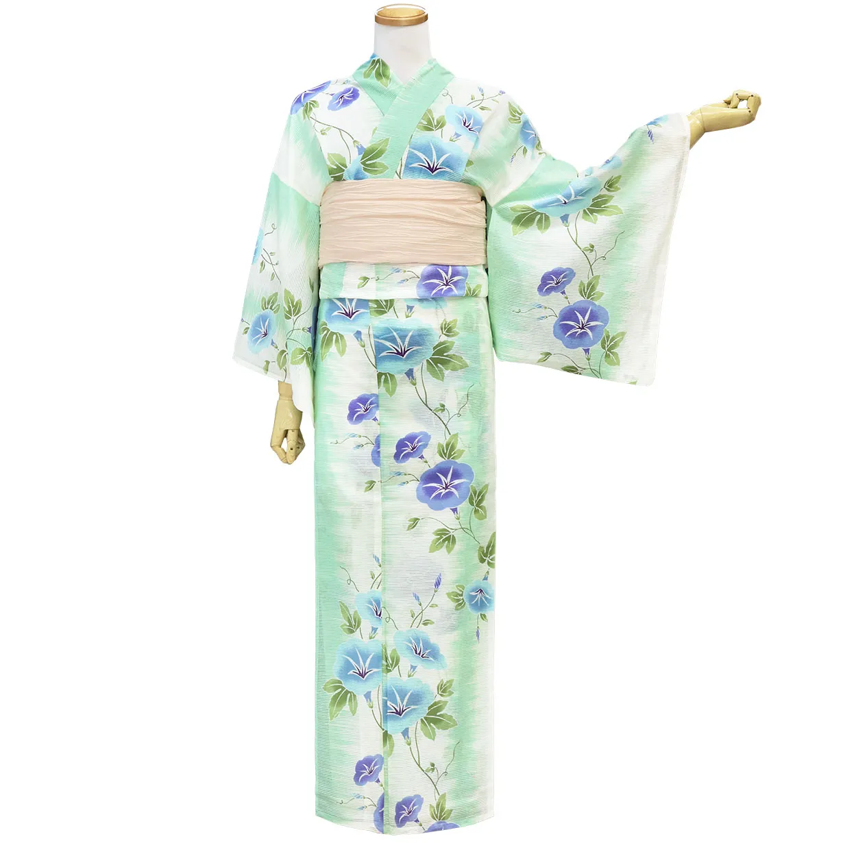 白とミントグリーン×朝顔／レディース浴衣 | 宅配着物レンタルの京都か