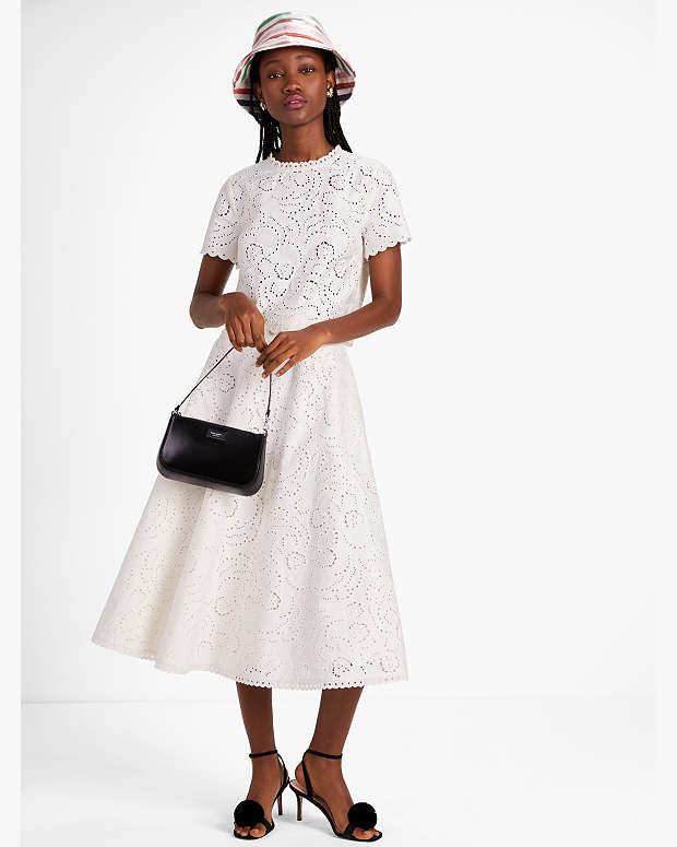 フローラル エンブロイダード カットワーク ミディ スカート | 全ての