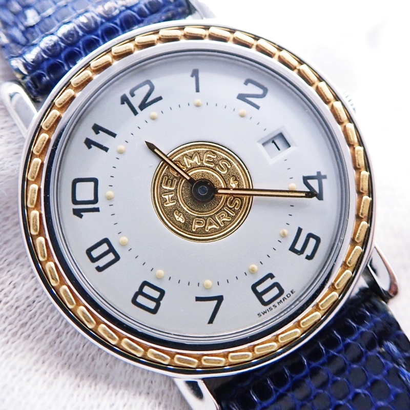 エルメス セリエ コンビ クォーツ 27mm レディース 革ベルト ブルー