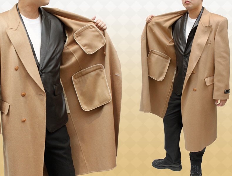 日本製 カシミヤコート リバーシブル ダブル メンズ ネイビー/キャメル