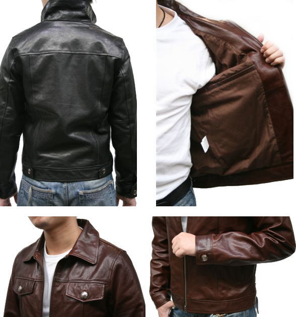 山羊革 ステンカラージャケット メンズ ブラウン M/L/LL/ 7556