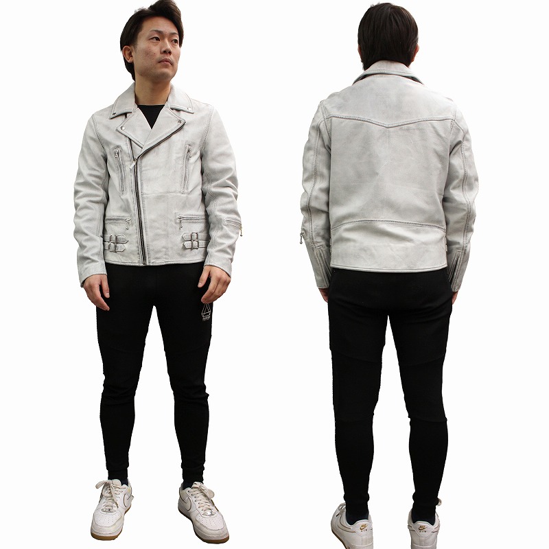 Mo-Laws ラム革 メンズ ダブルライダースジャケット UKタイプ ダメージ