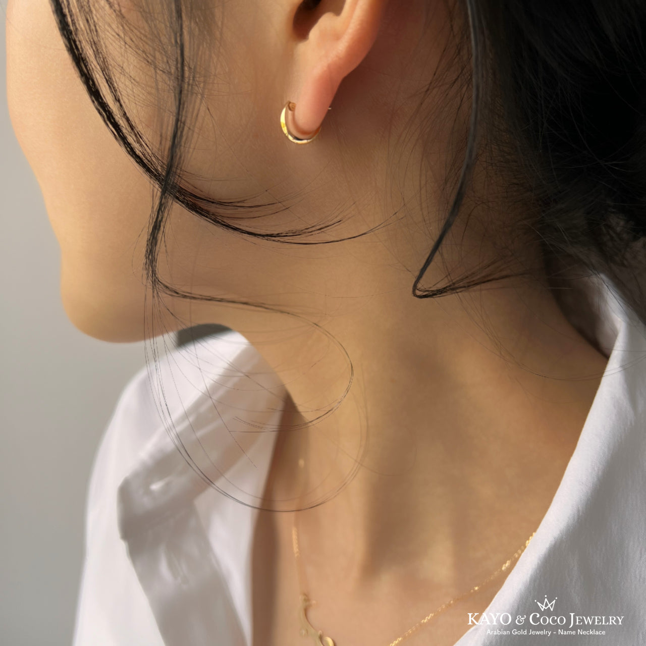 ボリューム ミニフープピアス 18k イエローゴールド 10mmx5mm