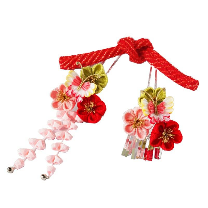 七五三用髪飾り 蝶付き梅三輪かんざし ちんころ付き セット | かづら清