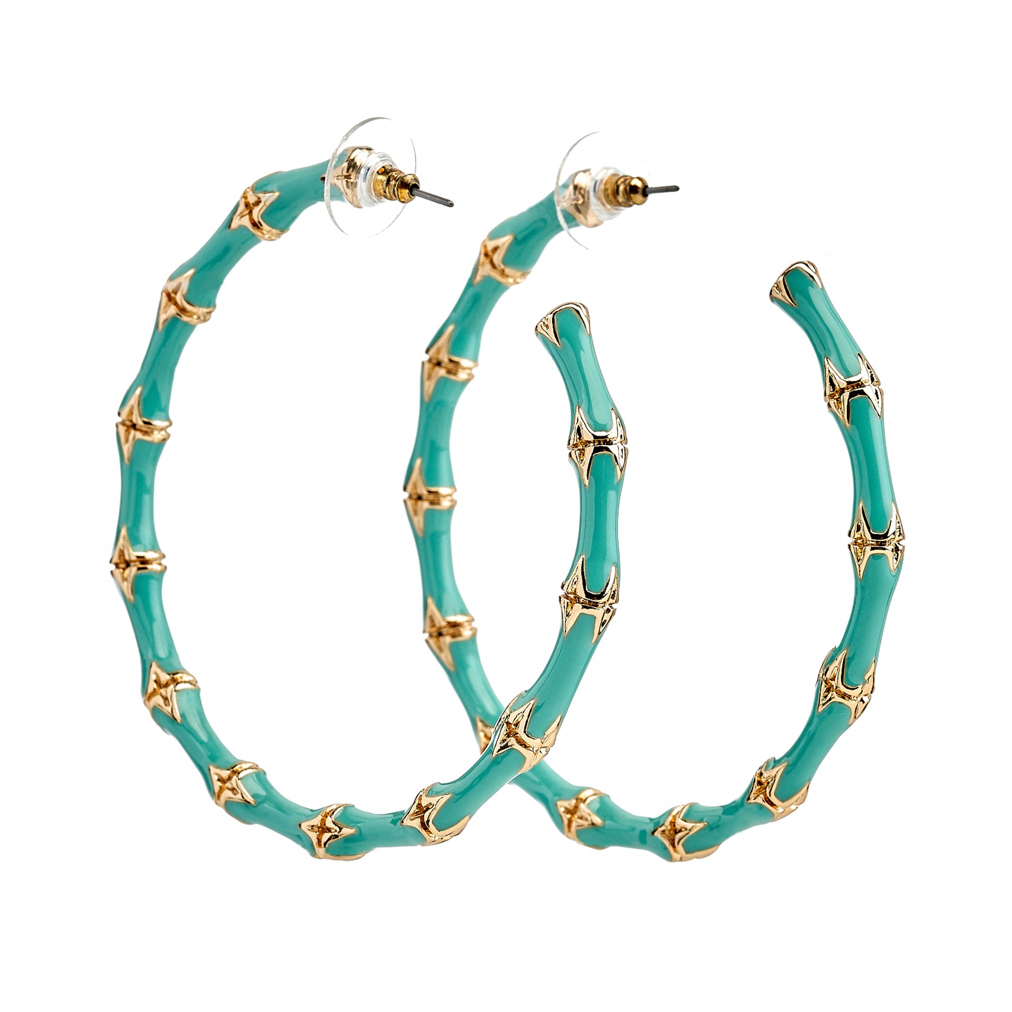 Large Turquoise Bamboo Hoop Earrings