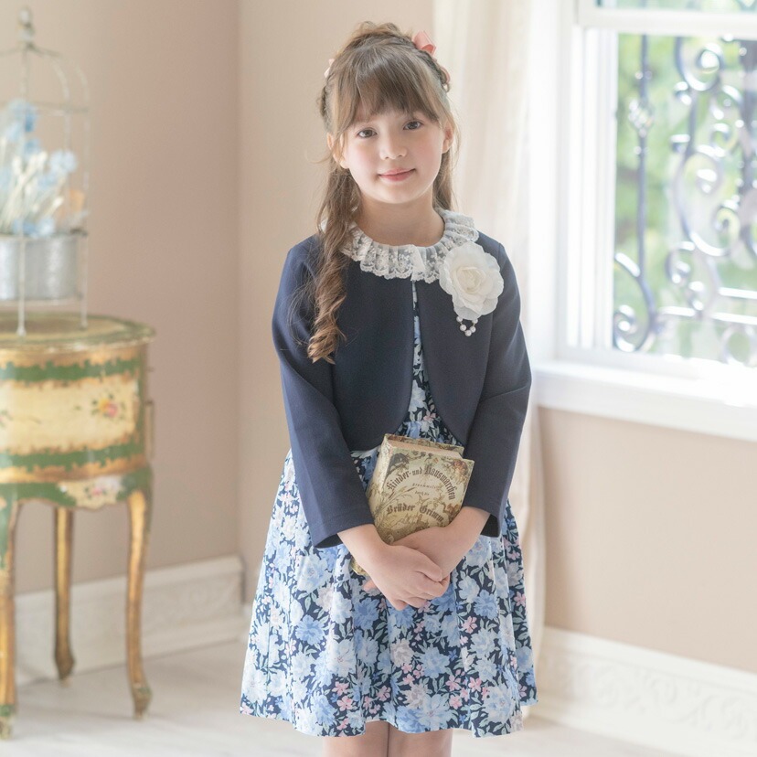 送料無料【入学準備セール目玉】入学式 花柄ワンピース＆レース襟