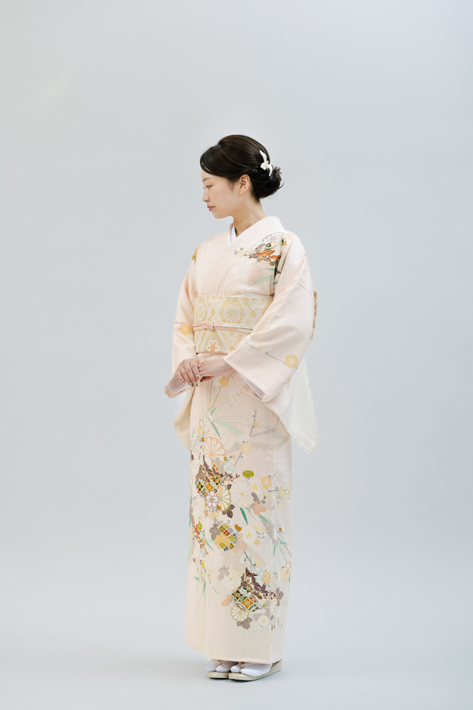 高級訪問着レンタル】ピンク系 菱健謹製 笹に七宝・花柄 MLサイズ 品番