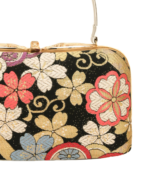 オプション小物レンタル】草履バッグセット 黒に桜柄 3枚芯 ゴールド