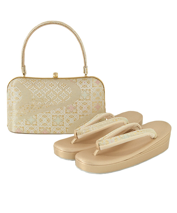 オプション小物レンタル】草履バッグセット 帯地 3枚芯 ゴールド L