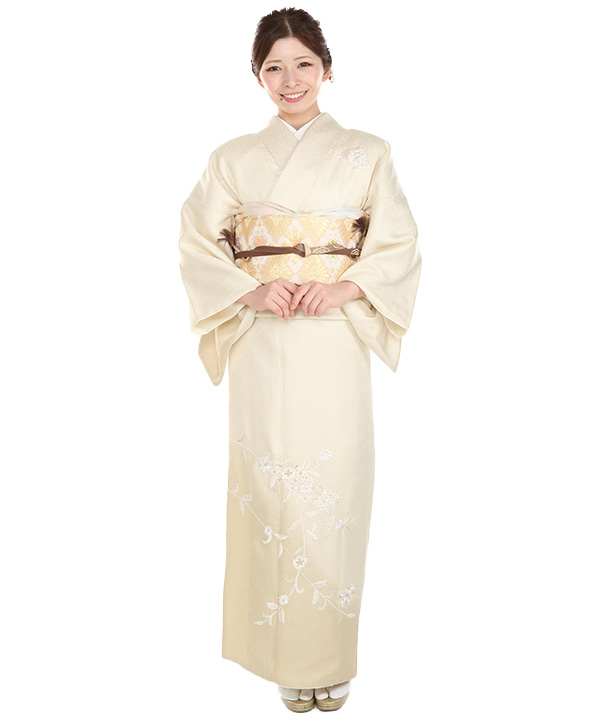 訪問着レンタル｜クリームに更紗 総刺繍｜H5002｜M｜宅配着物レンタル