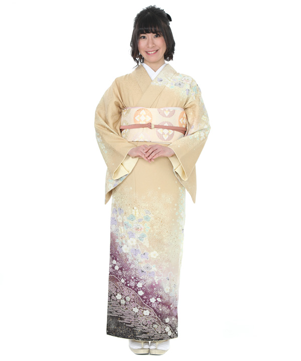 訪問着レンタル｜黄色地に辻が花｜H0120｜L｜宅配着物レンタル｜きもの