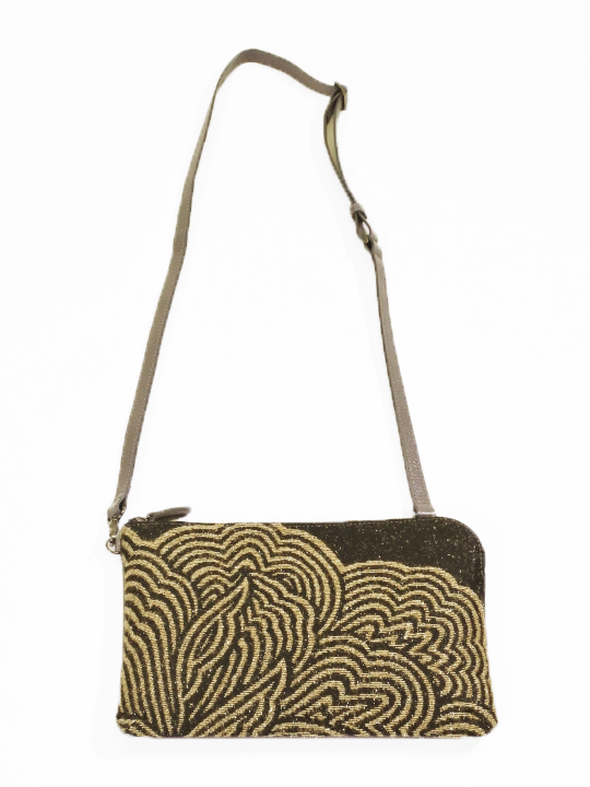 サコッシュ L 24-12-2 箔モール縞ボタン クロ×ゴールド（革グレー