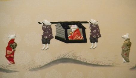 世界にひとつしかない江戸ちりめんの「押し絵屏風・狐の嫁入り