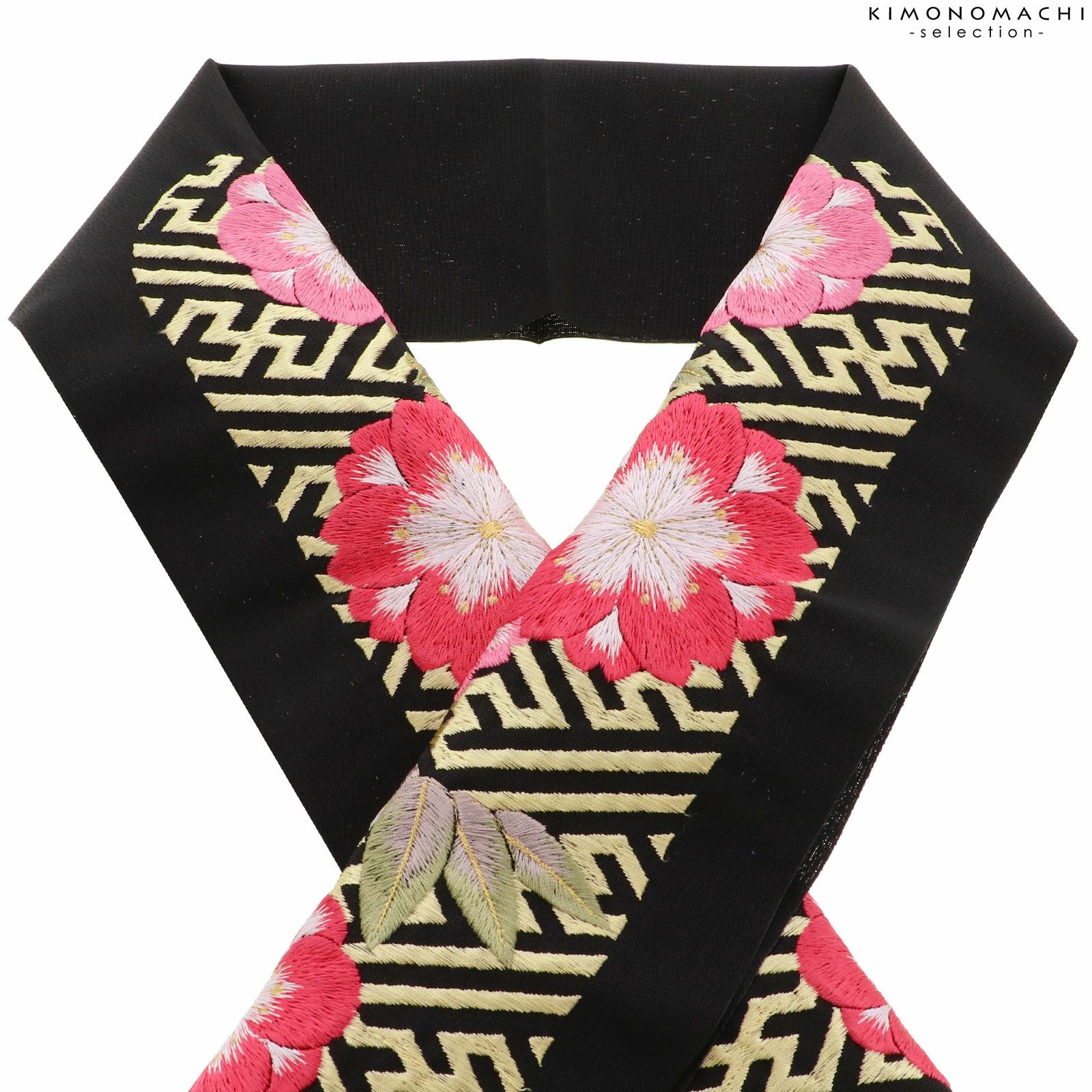 卒業式応援75％SALE 3/5迄)刺繍 半衿 「赤白桜と藤」 衿秀 刺繍半襟