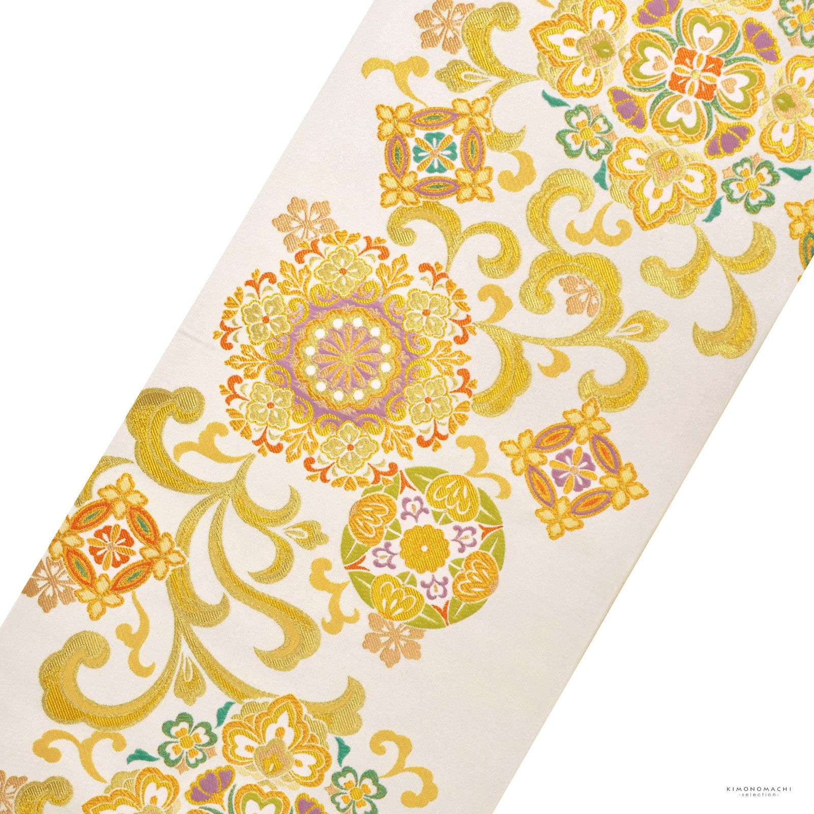 礼装向け 袋帯 単品 お仕立て上がり「白 唐花文様」フォーマル 全通柄