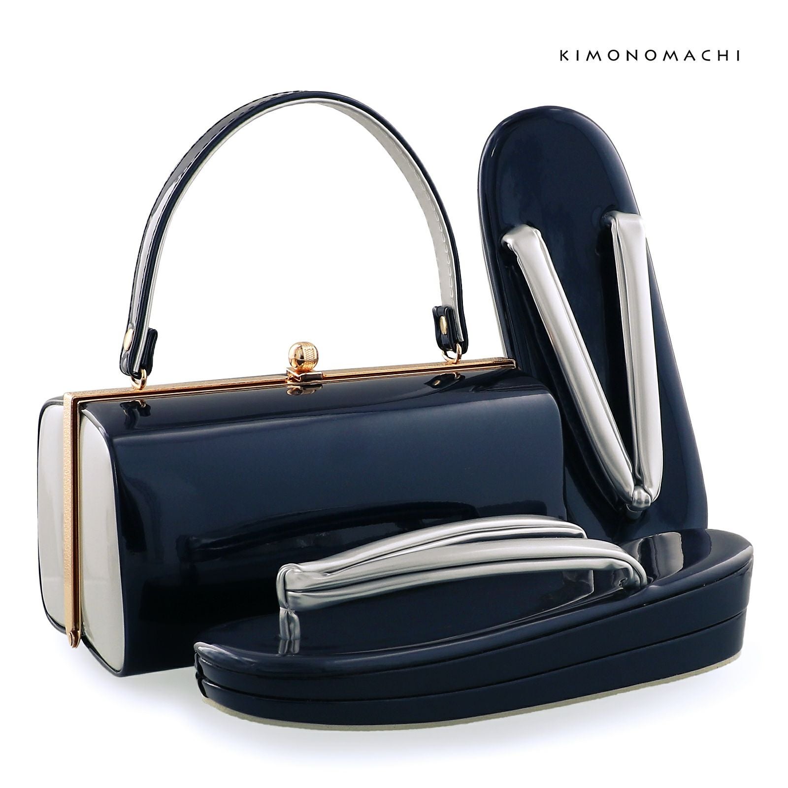 振袖 草履 バッグ 成人式「深藍×銀」Fサイズ レディース 振袖用草履