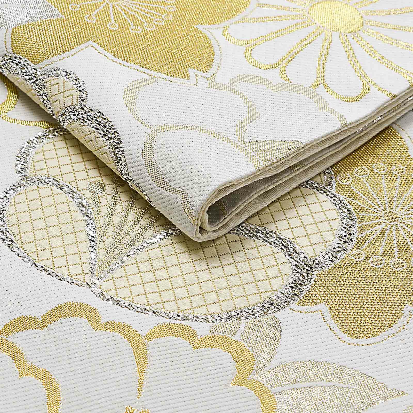 振袖 袋帯 単品「白地、金銀 四季花紋」日本製 お仕立て上がり 振袖用