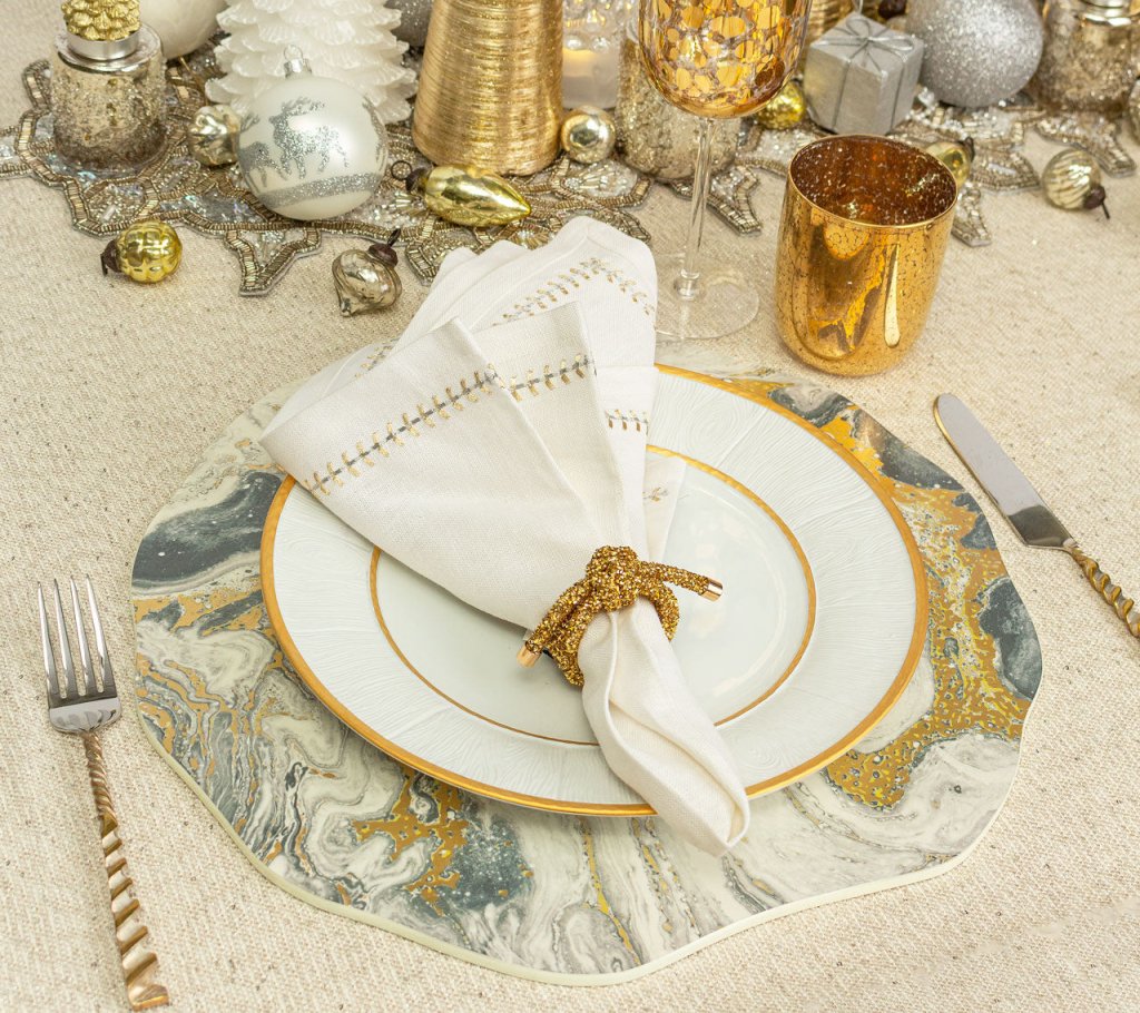 Cosmos Placemat in Ivory, Gold & Silver | Kim Seybert