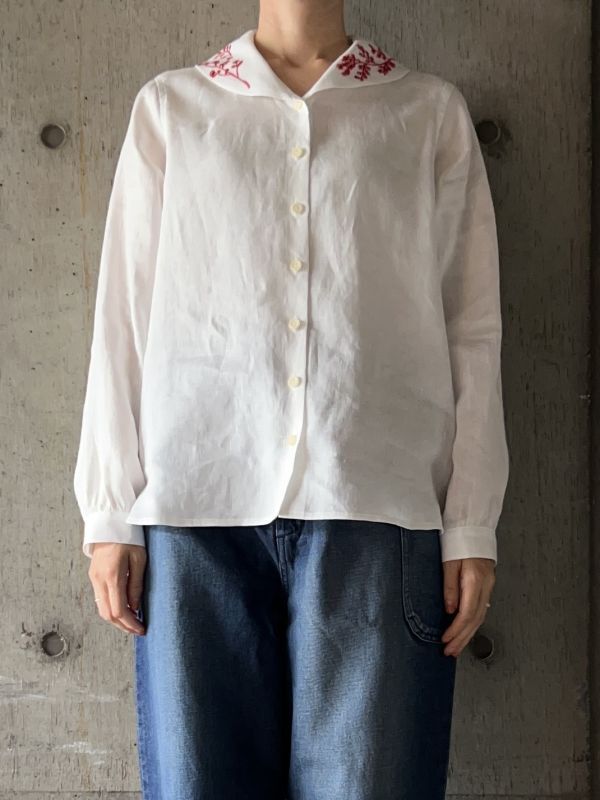 atelier naruse アトリエナルセ / リネン刺繍ショールカラーブラウス