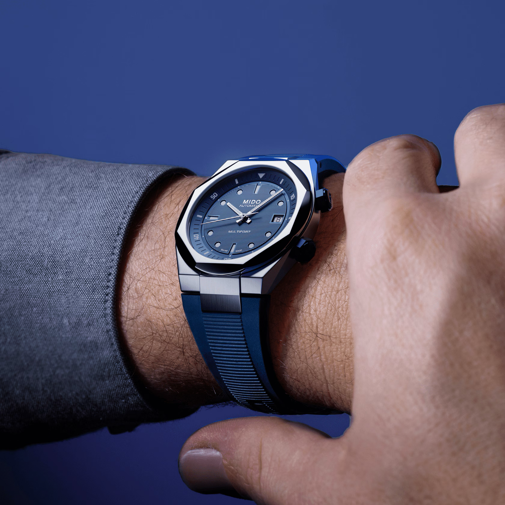 Mido Multifort 8 Two Crowns Blue Dial Strap | King Jewelers