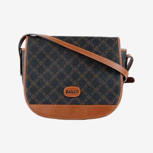 並品】ロゴ総柄ショルダーバッグ ブラック×キャメル ヴィンテージ