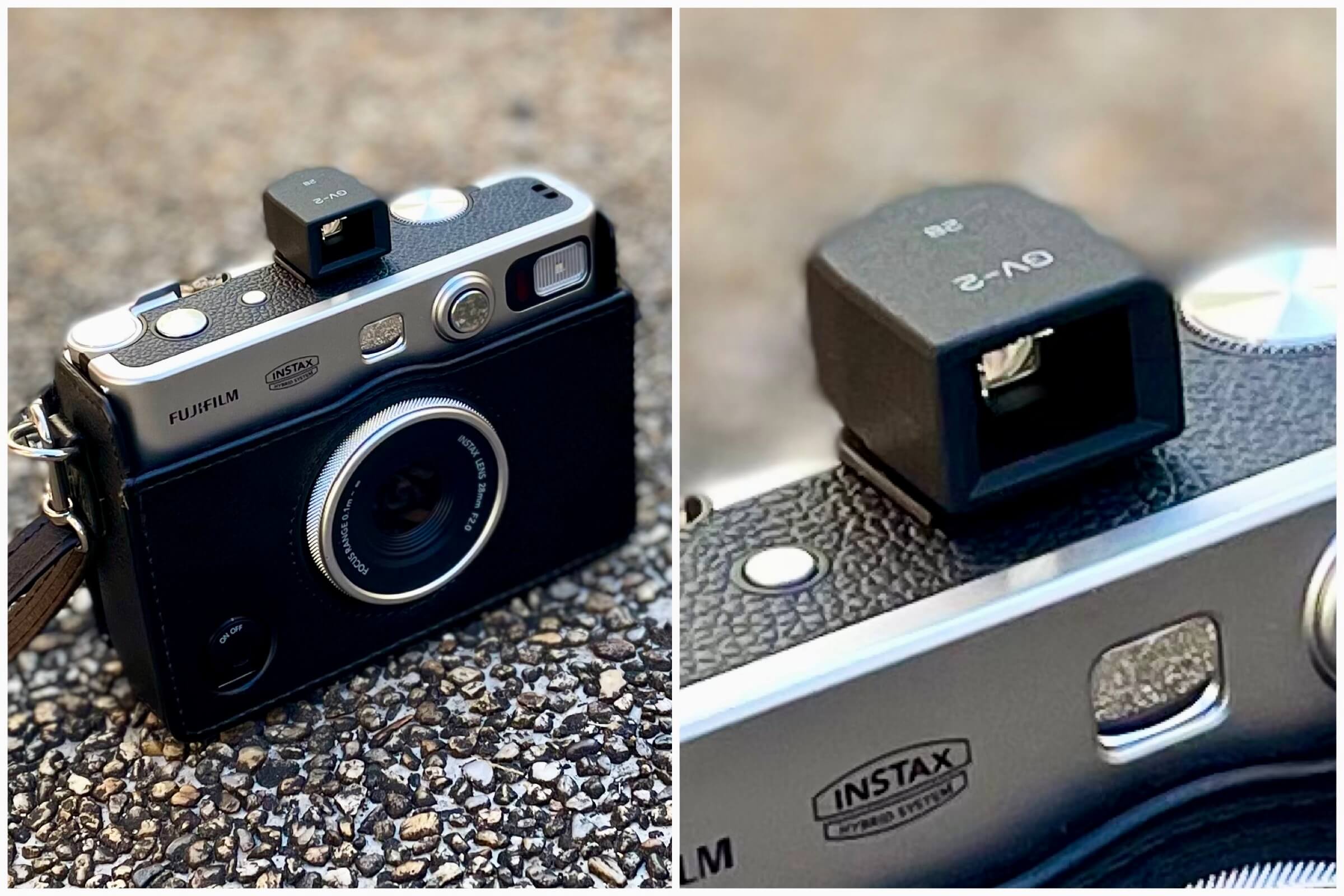 チェキのINSTAX mini Evoに、GR用28mmの外付けファインダーをつけて