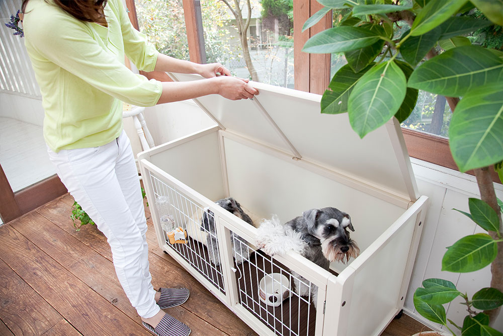 天板（屋根枠）を背面に収納できる Kiinus (木製ペット家具専門店キーヌス)