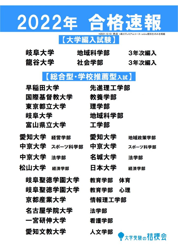 確定版】2022年度 総合型・学校推薦型選抜 合格実績 | 大学受験の桔梗