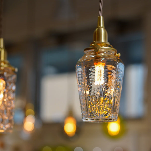 安土草多 ペンダントライト 照明 吹きガラス 八角瓶（クラック