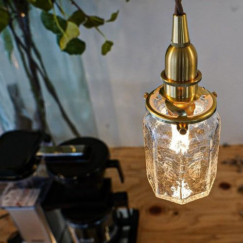 安土草多 ペンダントライト 照明 吹きガラス 八角筒瓶 （クラック