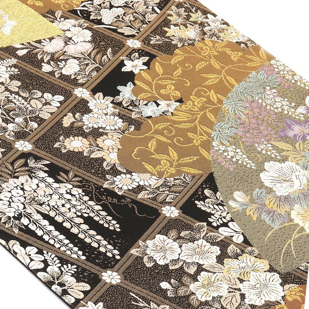 袋帯 フォーマル 帯 留袖 訪問着 ＜ 黒 ／ 地紙に華唐草 ＞ 正絹