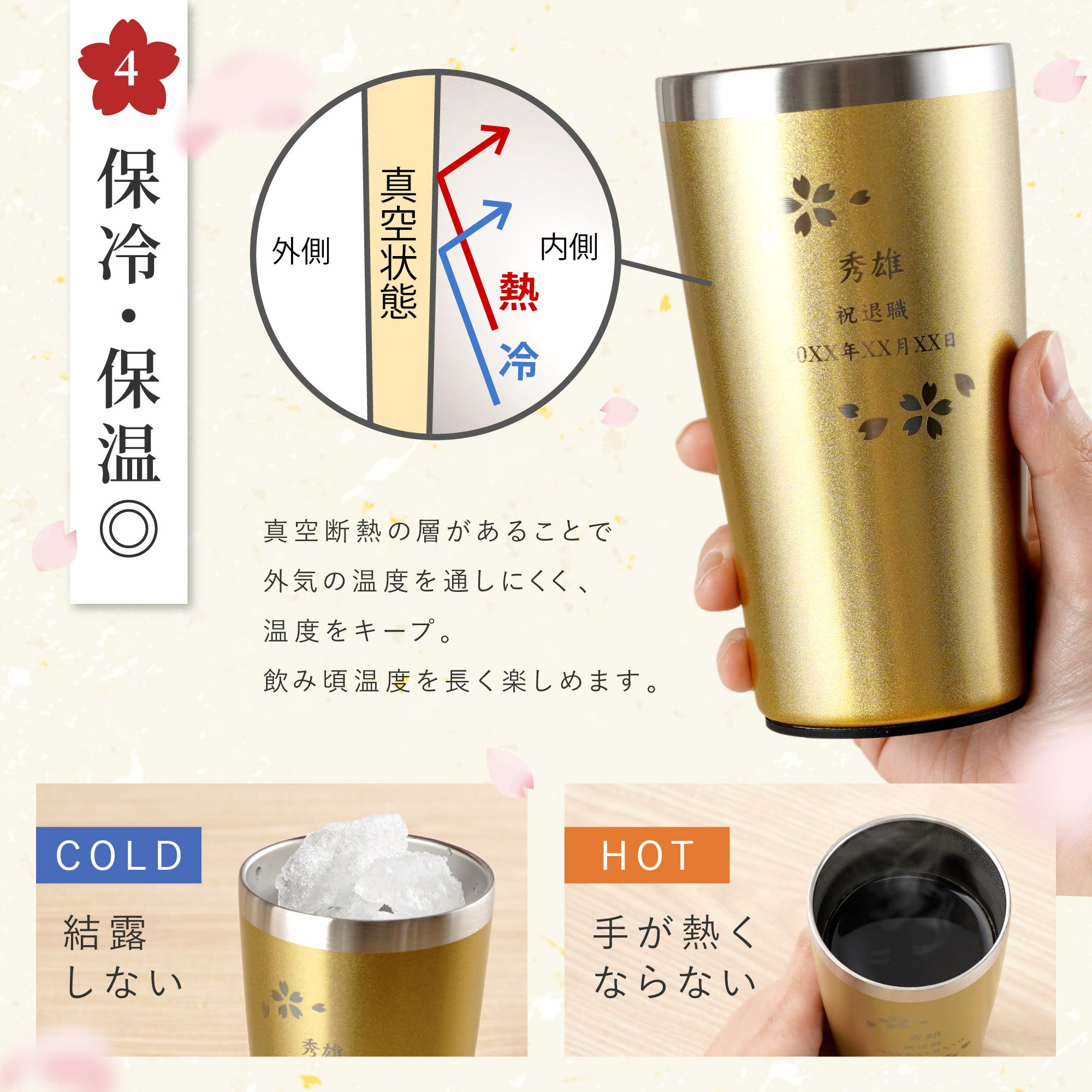 真空断熱ステンレスタンブラー 【桜】 日本語ver 450ml｜ギフト